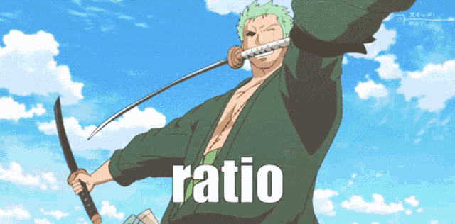a man is holding a sword and the word ratio is on the bottom right