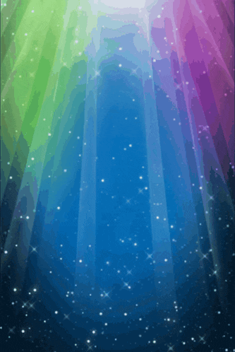 a blue background with a rainbow of colors and sparkles