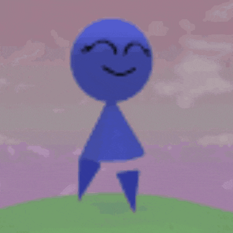 a blue ball is floating in the air on top of a green field .