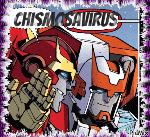 a picture of two transformers with the words chismosaurus on the top