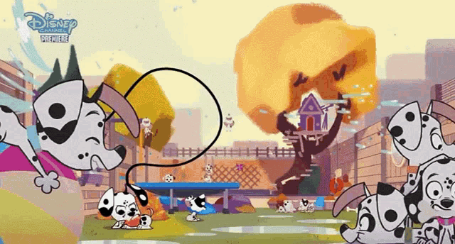 dalmatian dogs are playing in a disney animated show