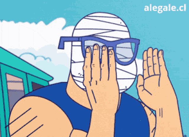 a cartoon of a man with glasses and a bandage on his head says illegale.cl