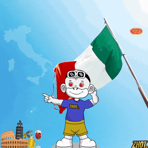 a cartoon character wearing a shirt that says " zhot "