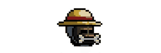 a pixel art of a man wearing a straw hat