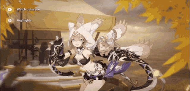 a screenshot of a video game with the words watch cutscene and highlights visible