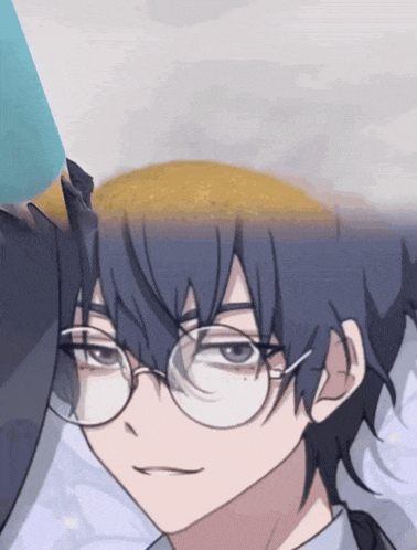 a close up of a cartoon character with glasses