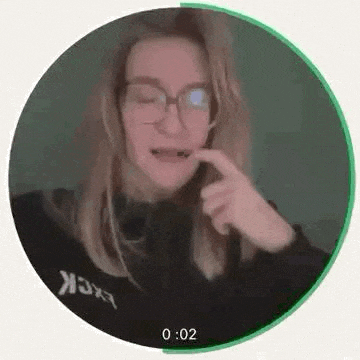 a woman wearing glasses and headphones is making a funny face in a circle .