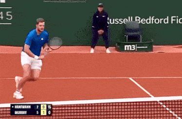 a tennis match is being played between hanfmann and murray and the score is 7 to 15
