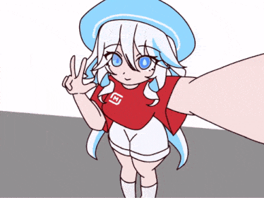 a drawing of a girl wearing a red shirt that has the letter m on it