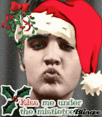 a man wearing a santa hat with mistletoe on it