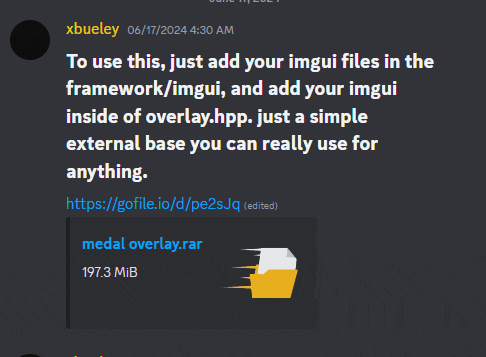 a screenshot of a discord conversation between xbueley and medal overlay