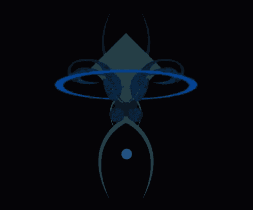 a black background with a blue circle and a pyramid in the middle