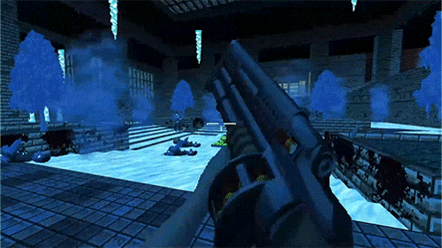 a person holding a gun in a dark room