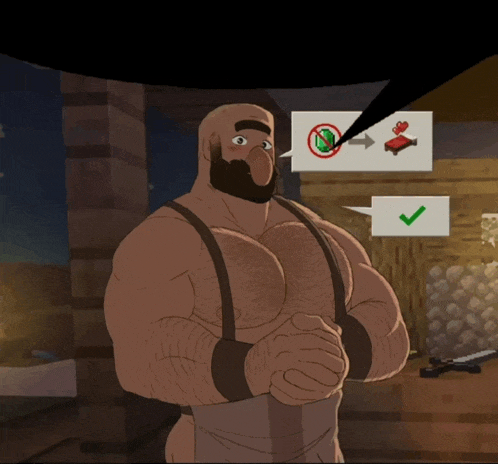 a cartoon drawing of a man with a beard and a check mark