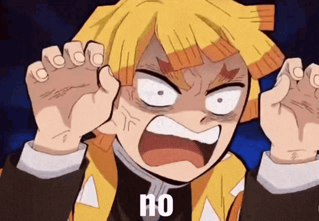 a close up of a cartoon character with yellow hair making a funny face and screaming .