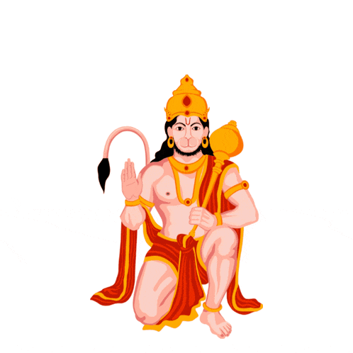 a cartoon drawing of hanuman with a crown on his head and a hammer