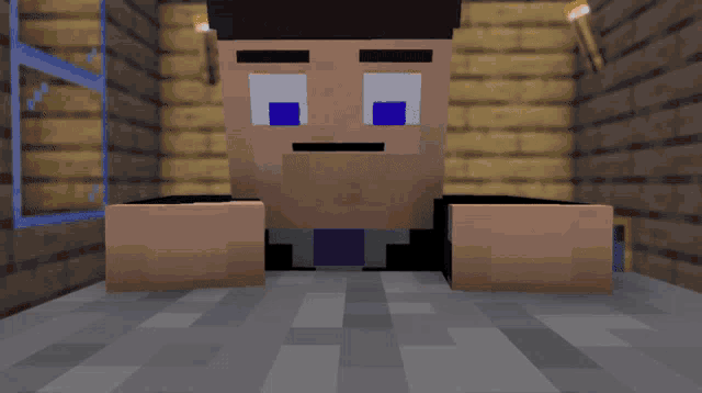 a cartoon character with a blue eye is holding a piece of cardboard