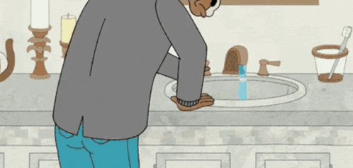 a cartoon of a man standing in front of a sink