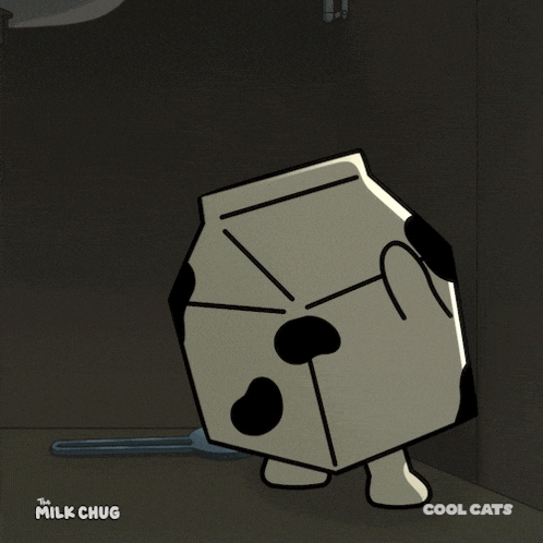 a cartoon of a milk chug with cool cats written below it