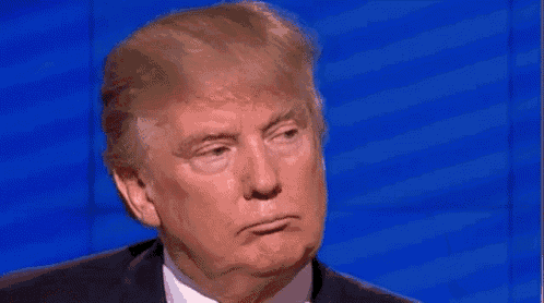 donald trump is making a funny face and pointing his finger at something .