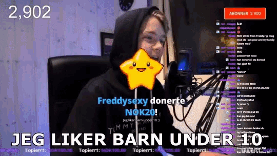 a screen shows a man with a star on his face and says jeg liker barn under 10