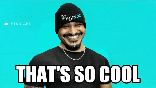 a man wearing a beanie and a black shirt says " that 's so cool "