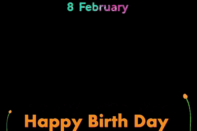 the date of 8 february is displayed on a colorful background