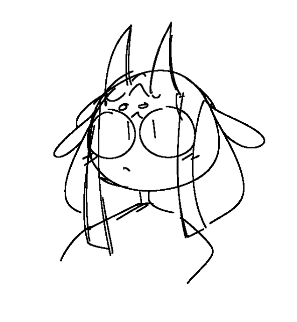 a black and white drawing of a cartoon character with horns and glasses .