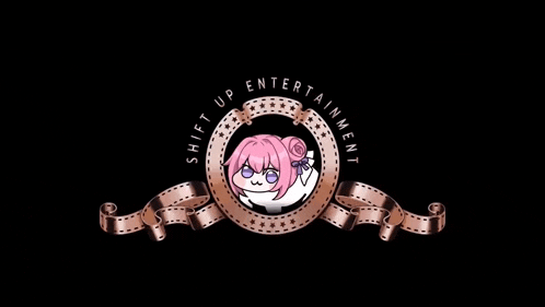 a logo for shift up entertainment with a pink girl in the center