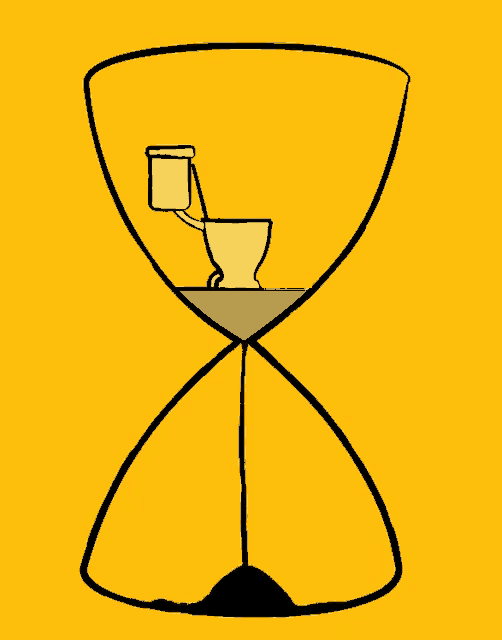 an hourglass with a toilet inside of it