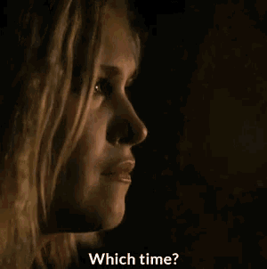 a close up of a woman 's face with the words `` which time ? '' written below her .