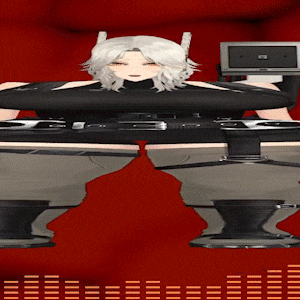 a cartoon character with white hair is standing in front of a red background