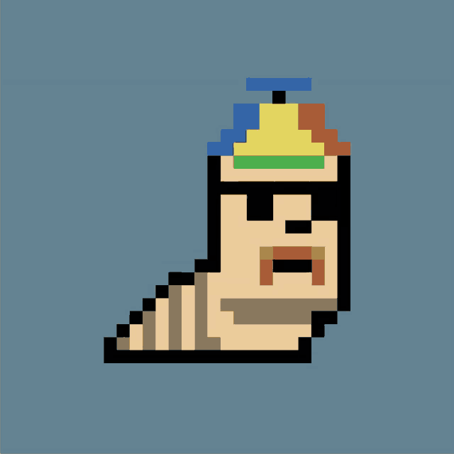 a pixel art worm wearing sunglasses and a hat with the letter f on it