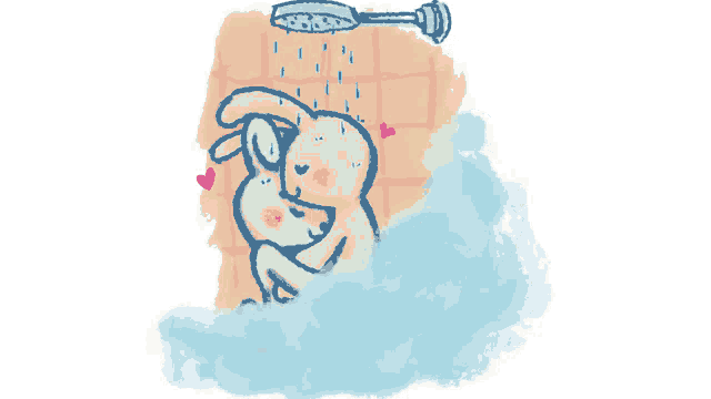 a cartoon drawing of two rabbits taking a shower together