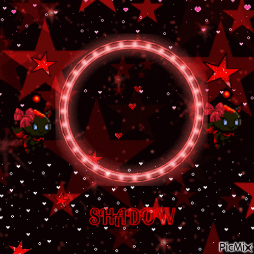 shadow the hedgehog is surrounded by red stars and hearts in a circle