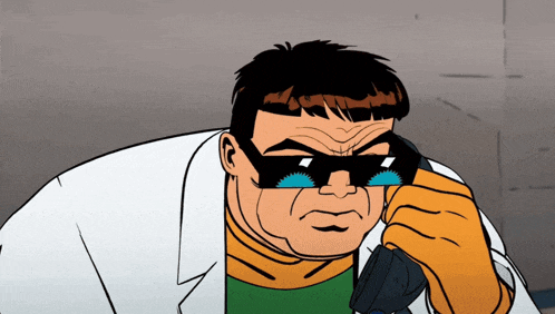 a cartoon of a man wearing sunglasses and talking on a phone