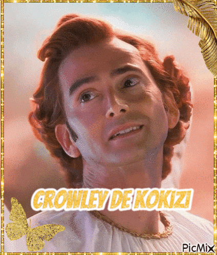 a picture of crowley de kokizi with a feather and butterflies