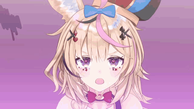 a close up of a girl with a bow tie and a crown on her head