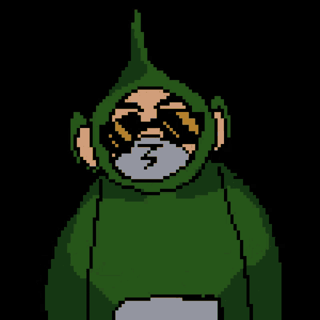 a pixel art of a man in a green costume with the words you can