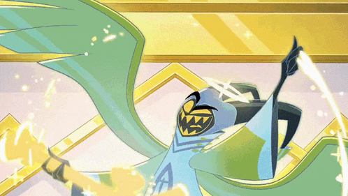 a cartoon character with wings is holding a sword and wearing a mask