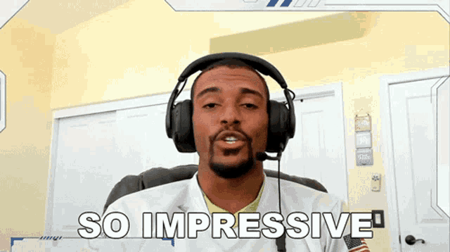 a man wearing headphones says " so impressive "