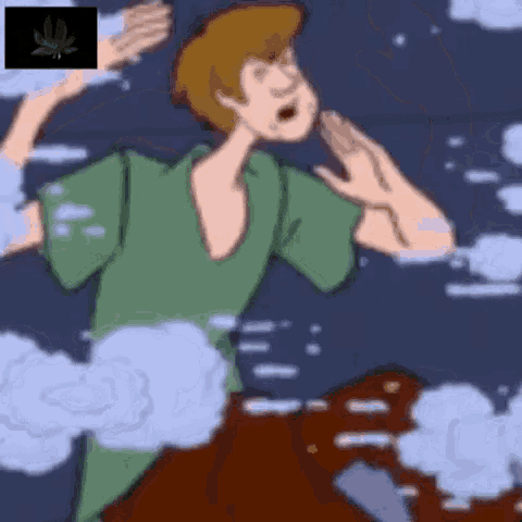shaggy from scooby doo is standing in a cloud of bubbles .