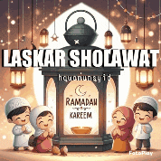 a group of children are praying in front of a lantern with the words laskar sholawat ramadan kareem on it .