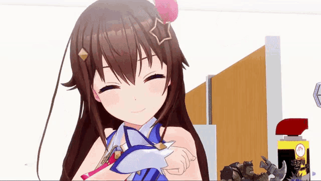 a cartoon girl with a star on her head smiles