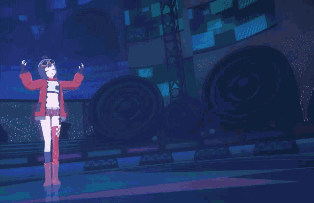 a girl wearing a top hat and goggles is covering her face with her hand