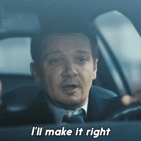 a man in a suit and tie is driving a car and says " i 'll make it right "