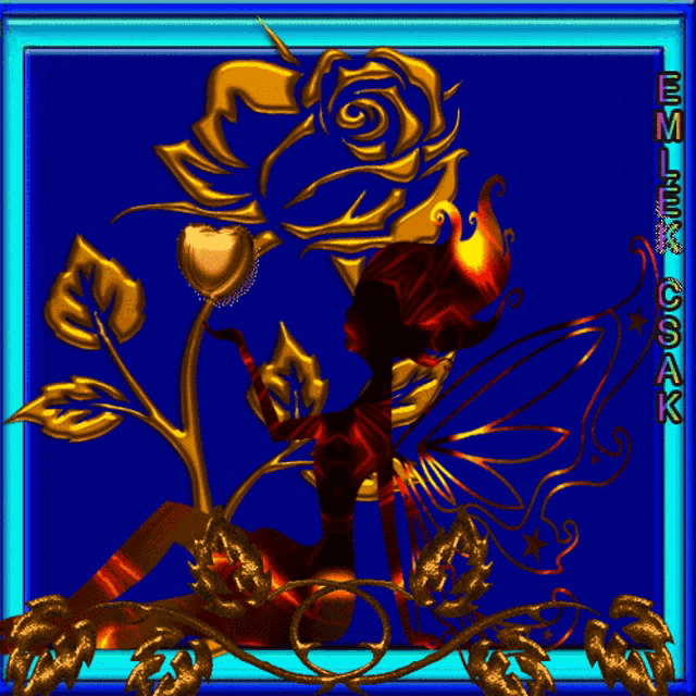 a picture of a fairy surrounded by gold leaves and a blue background with the word osaka written on it