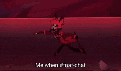 a cartoon character with red eyes is standing in front of a red background .