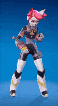 a video game character with pink hair and a sword