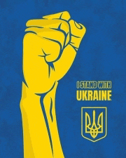 a yellow and blue fist with the words i stand with ukraine on it